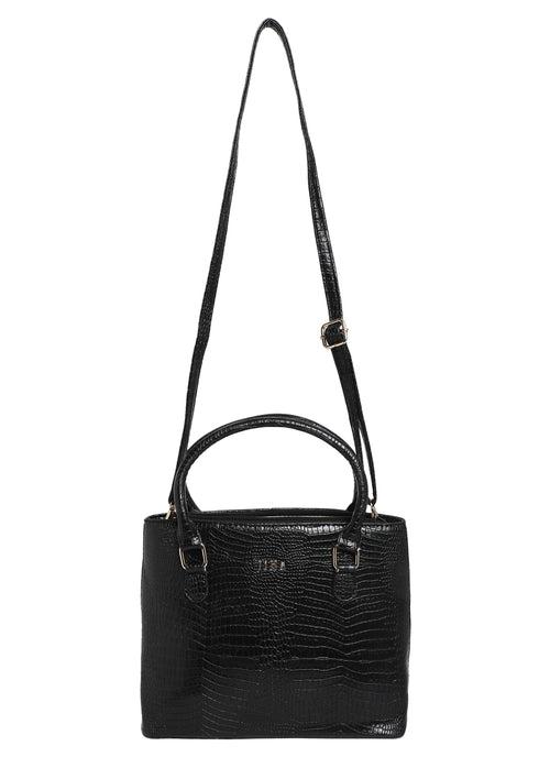 Jiha Black Croc Pattern Satchel Handbag / Sling Bag