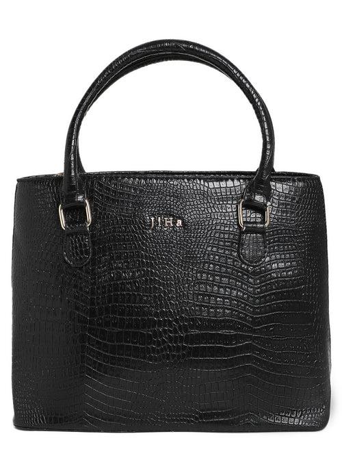 Jiha Black Croc Pattern Satchel Handbag / Sling Bag