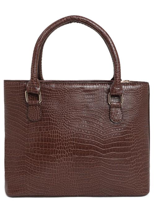 Jiha Brown Croc Pattern Satchel Handbag / Sling Bag