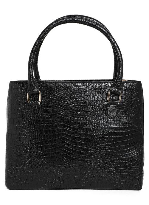 Jiha Black Croc Pattern Satchel Handbag / Sling Bag