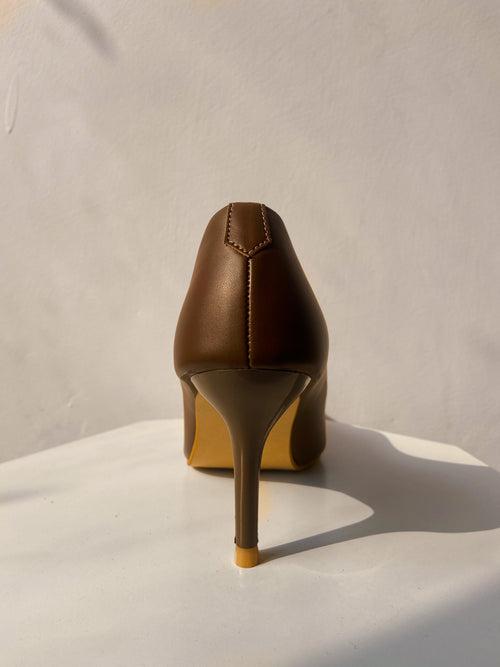 Brown Solid Slim Pencil Heels Pumps