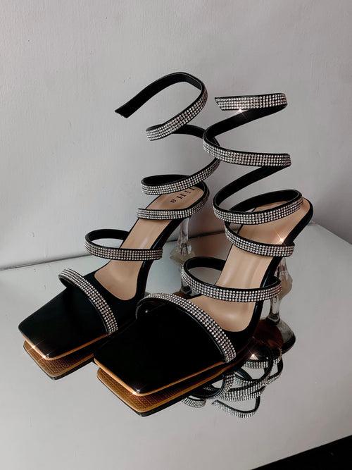 Black Melisa Spiral Heeled Sandals