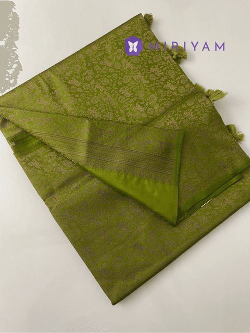 Semi soft silk saree with brocade pallu & blouse MSBS106 OLIVE GREEN