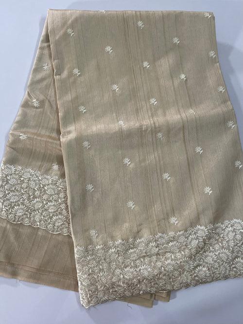 TARA - Embroidered semi tussar silk saree- CREAM MSS723