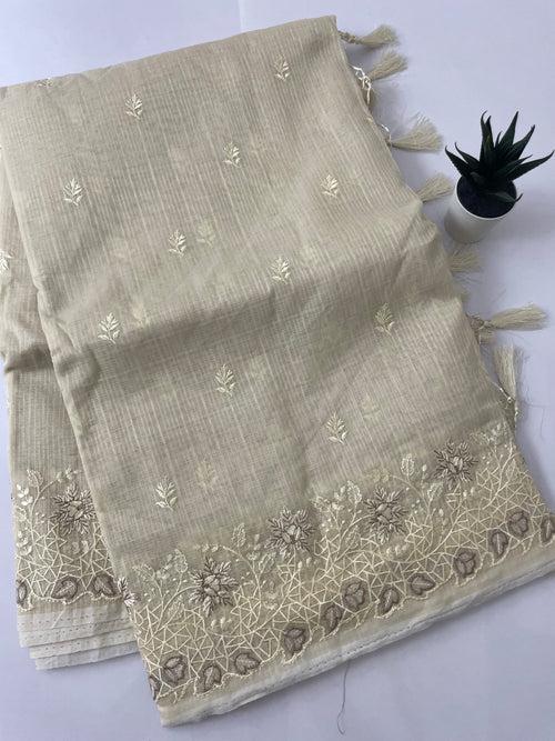 NetKota embroidery saree - MNGF101 PALE YELLOW