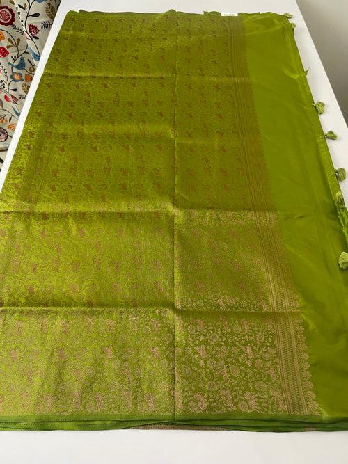 Semi soft silk saree with brocade pallu & blouse MSBS106 OLIVE GREEN