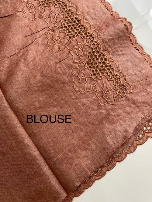 Pure tussar silk saree with cutwork - MTSS652 CHIKOO