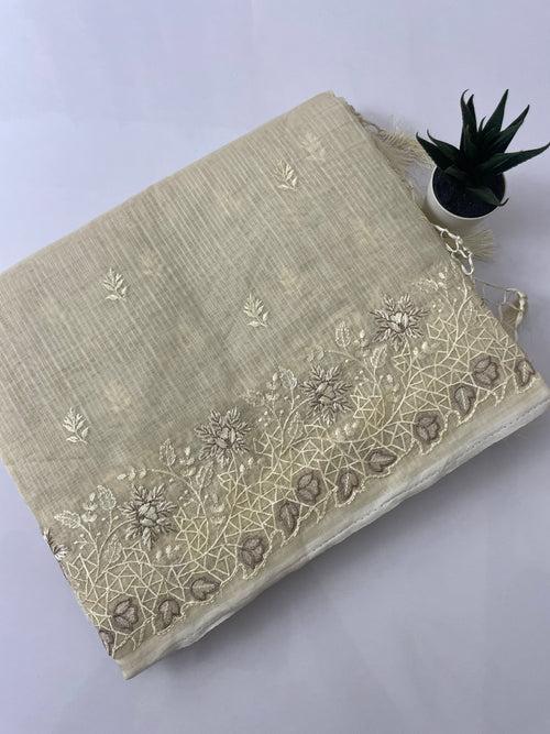 NetKota embroidery saree - MNGF101 PALE YELLOW