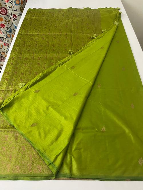 Semi soft silk saree with brocade pallu & blouse MSBS106 OLIVE GREEN