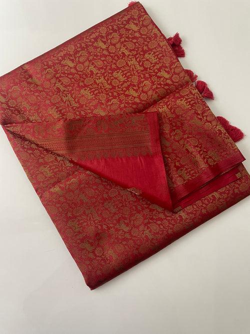 Semi soft silk saree with brocade pallu & blouse MSBS102 RED