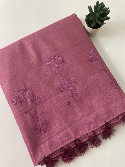 Semi tussar saree with self embroidery- MAUVE MSET105