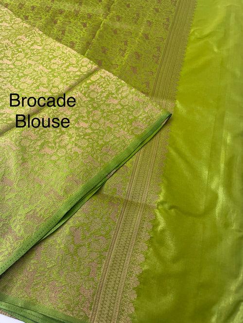 Semi soft silk saree with brocade pallu & blouse MSBS106 OLIVE GREEN