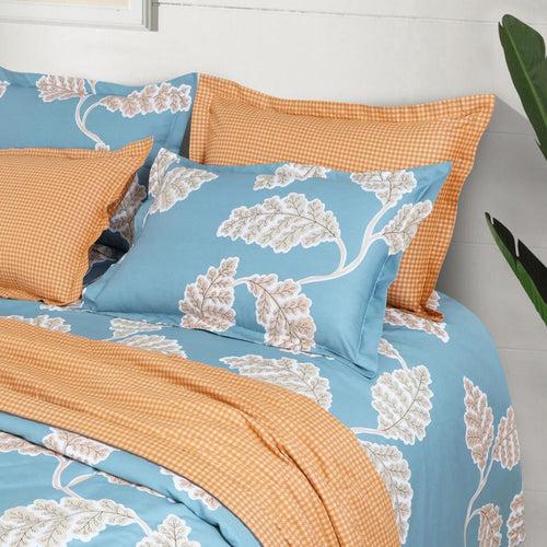 Teal Blue and Gold with Botanic Print Bedding