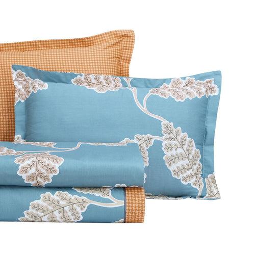 Teal Blue and Gold with Botanic Print Bedding