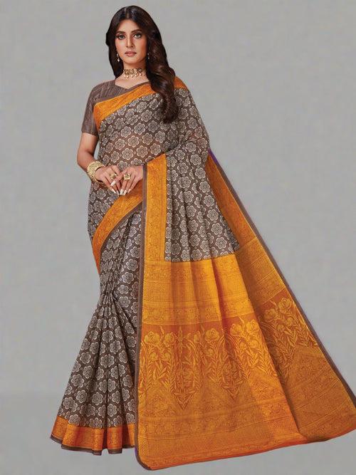 Coffee Brown & Orange Cotton Saree