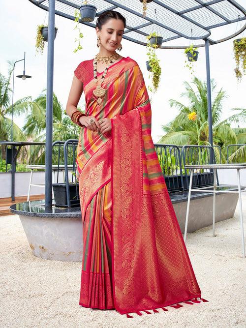 Multi & Rose Pink Banaras Tissue Saree