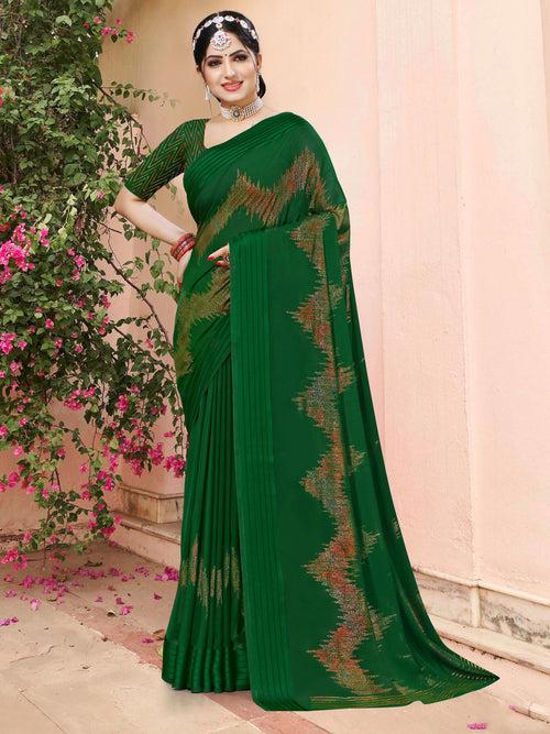 Green Satin Crepe Saree