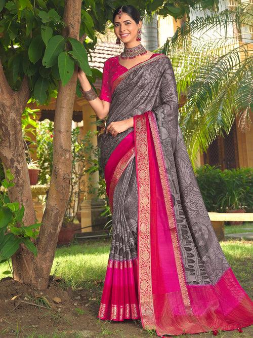 Grey & Magenta Dola silk saree