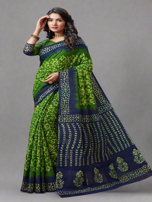 Green & Blue Cotton Saree