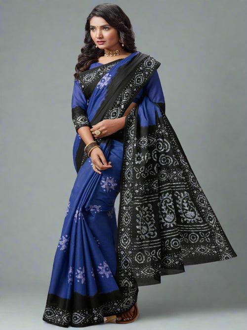 Blue & Black Cotton Saree