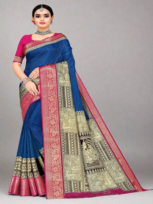 Peacock Blue Chanderi Silk Saree