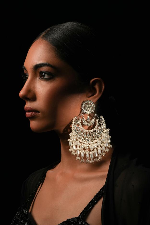 Pearl and Crystal Chandbali Earrings