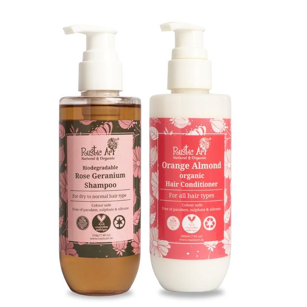 Celestial Hair Care Combo- Rose Geranium Shampoo & Orange Almond Hair Conditioner