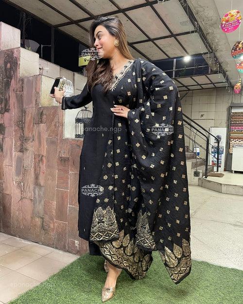 All black Banarasi set