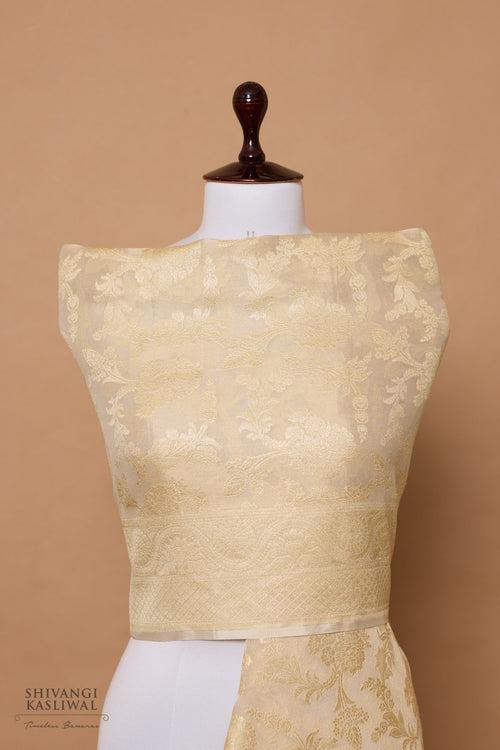 Beige Handwoven Banarasi Moonga Tissue Dupatta