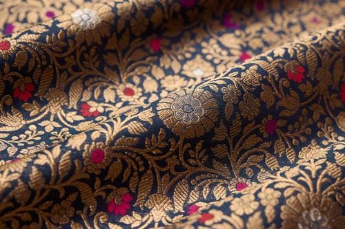 Midnight Blue Handwoven Banarasi Brocade Fabric