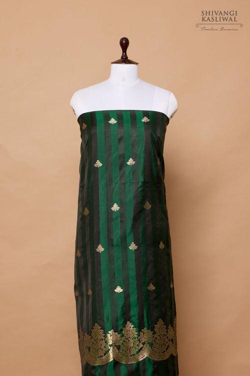 Black Green Handwoven Banarasi Silk Suit Piece