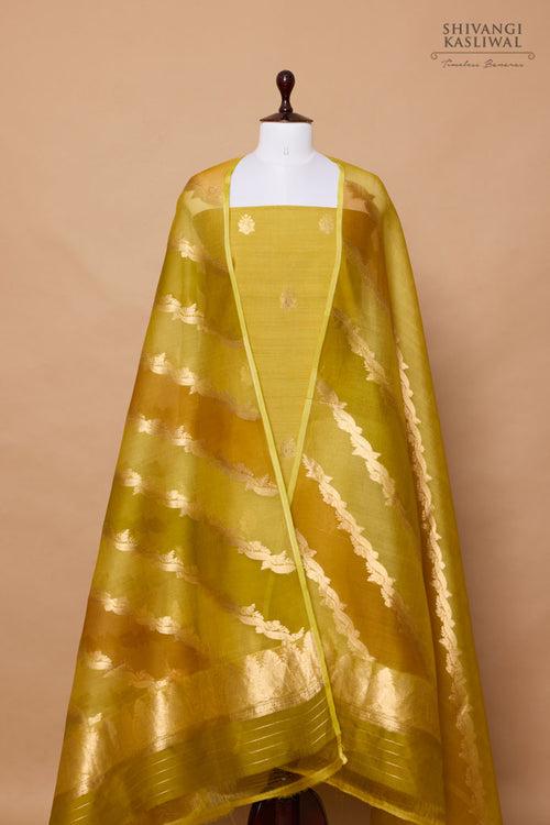 Olive Green Handwoven Banarasi Dupion Silk Suit Piece