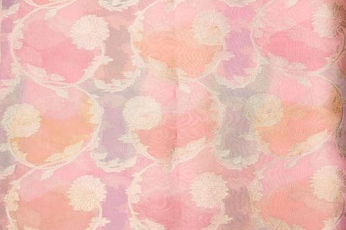 Pink Multicolor Handwoven Banarasi Organza Silk Fabric