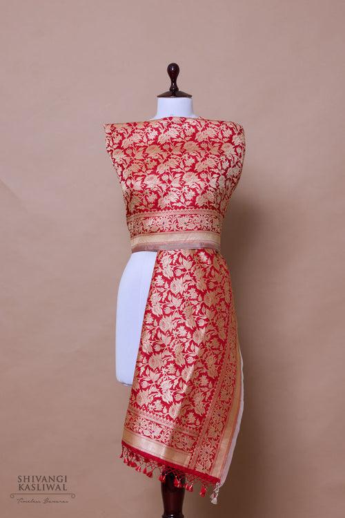 Red Handwoven Banarasi Silk Dupatta