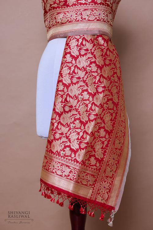 Red Handwoven Banarasi Silk Dupatta