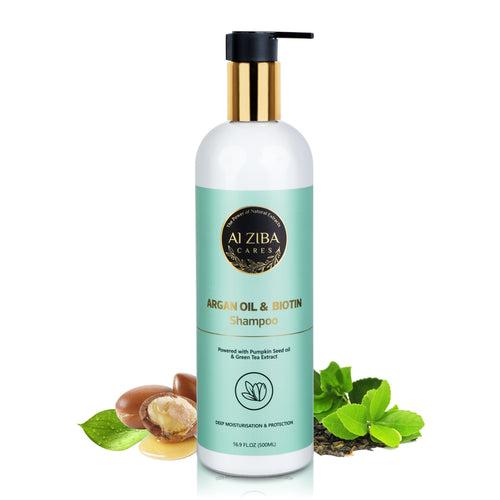 Argan Oil and Biotin Shampoo with Pumpkin Seed oil and Green Tea Extract - Deep Moisturisation and Hair Protection - 500ML