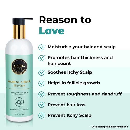 Argan Oil and Biotin Shampoo with Pumpkin Seed oil and Green Tea Extract - Deep Moisturisation and Hair Protection - 500ML