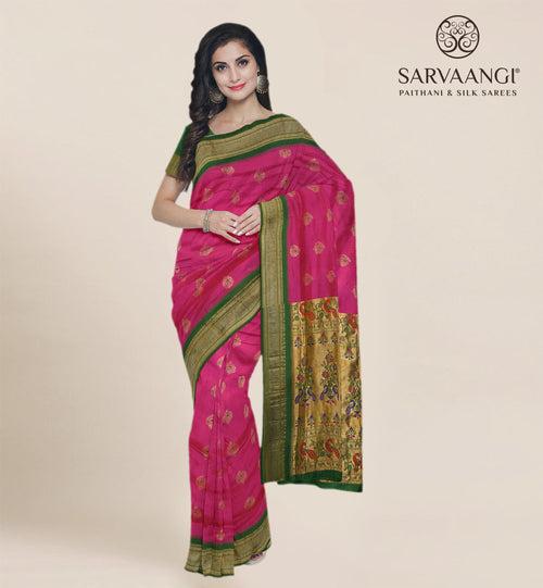 Pure Silk Paithani In Rani Pink