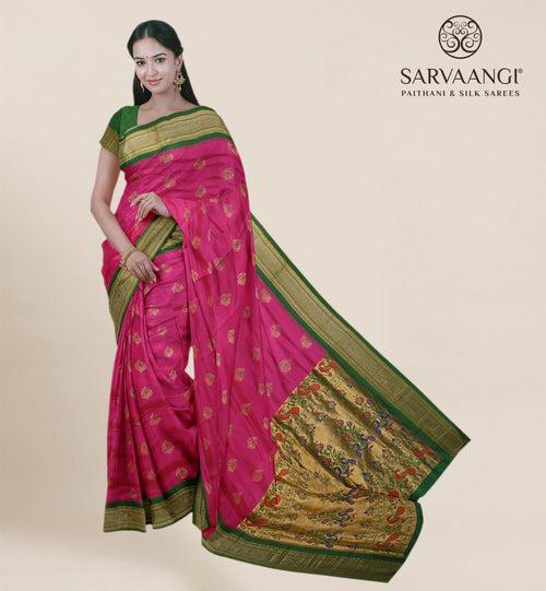 Pure Silk Paithani In Rani Pink