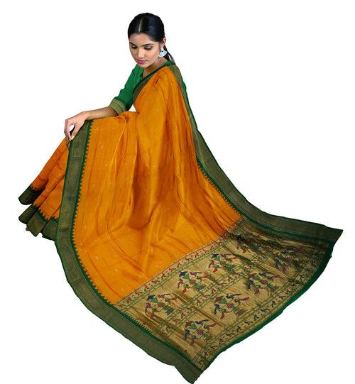 Pure Silk Paithani In Mango Yellow