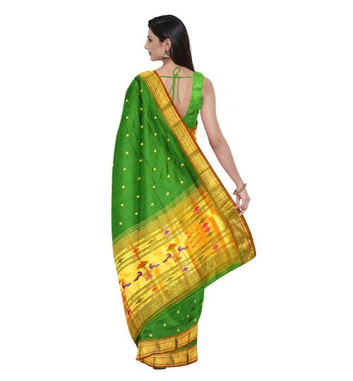 Pure Silk Paithani In Bottle Green