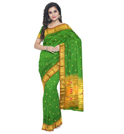 Pure Silk Paithani In Bottle Green