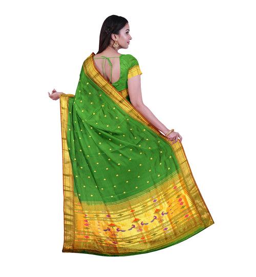 Pure Silk Paithani In Bottle Green