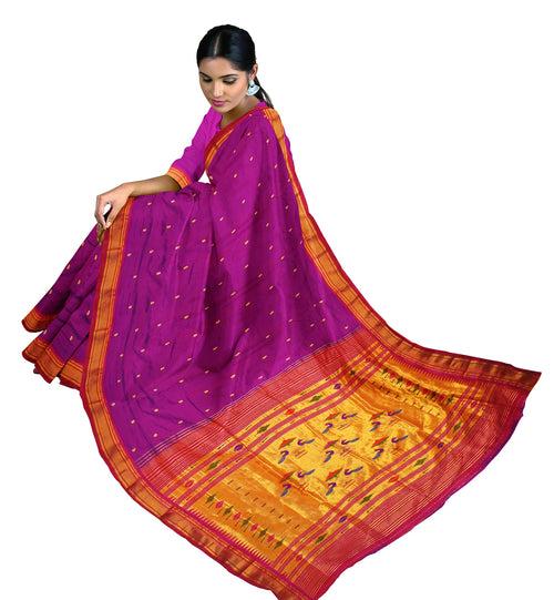 Pure Silk Paithani In Magenta