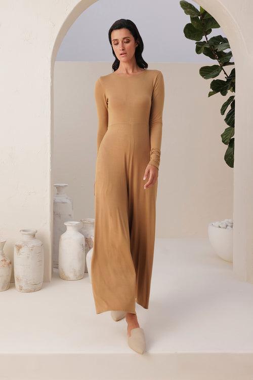 Sand Skin Sleeves Jumpsuit (Sand)