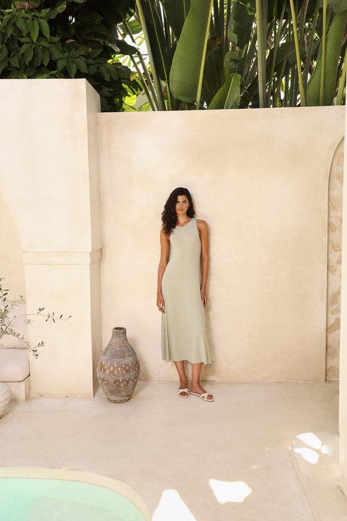 Sand Skin Flounce Dress (Sage)