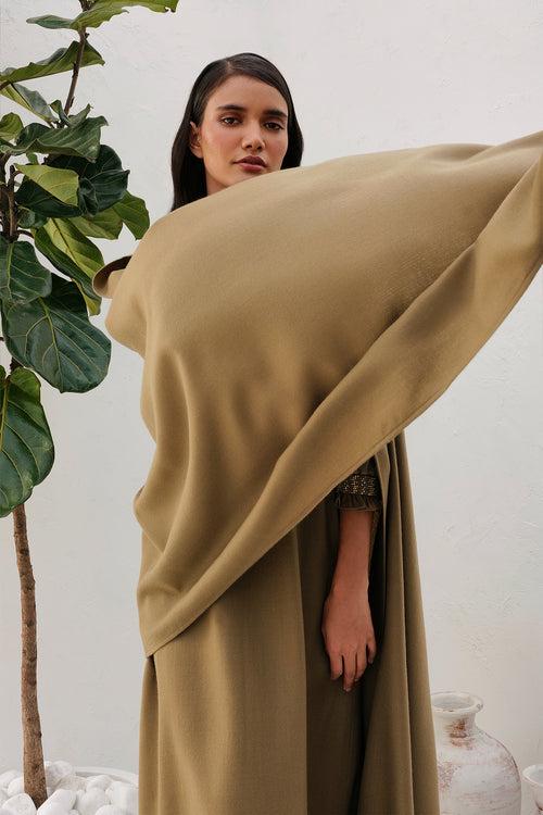 Colmar Woollen Dress & Sand Woollen Shawl (Clay)