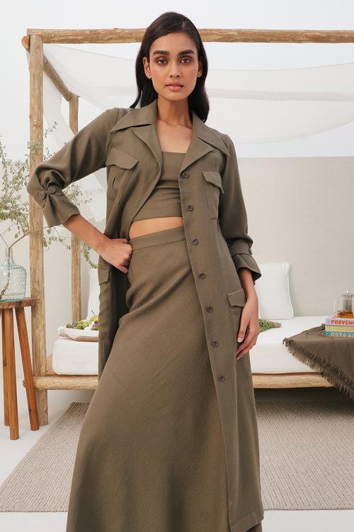 Cotswolds Woollen Trench & Strasbourg Woollen Skirt (Taupe)