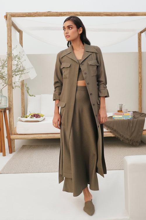 Cotswolds Woollen Trench & Strasbourg Woollen Skirt (Taupe)