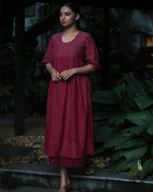 Claret Sambalpuri Ikat Handloom Dress